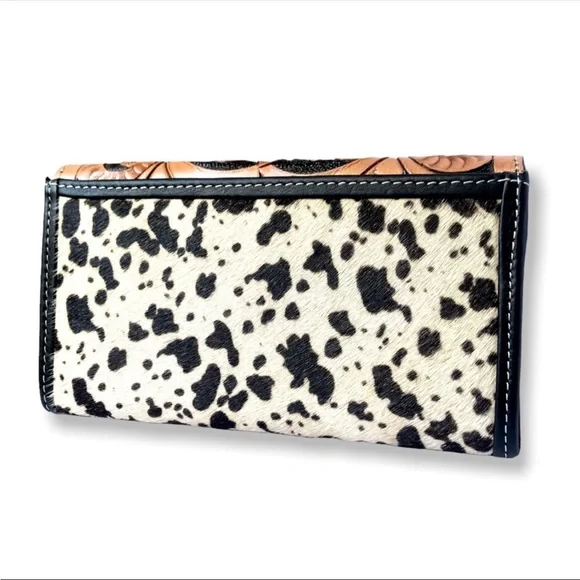 Western Cowhide Leather Sunflower Envelope Wallet Floral Multiple Compartments - Picture 3 of 5